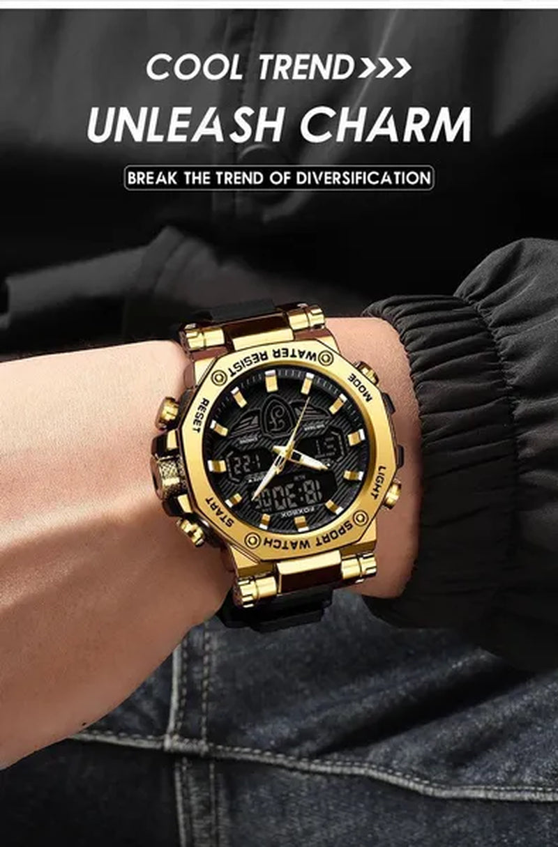 FOXBOX Men'S Business Watch Fashion Top Brand Luxury Creative Design Stainless Steel Quartz Watch Waterproof Chronograph Watch