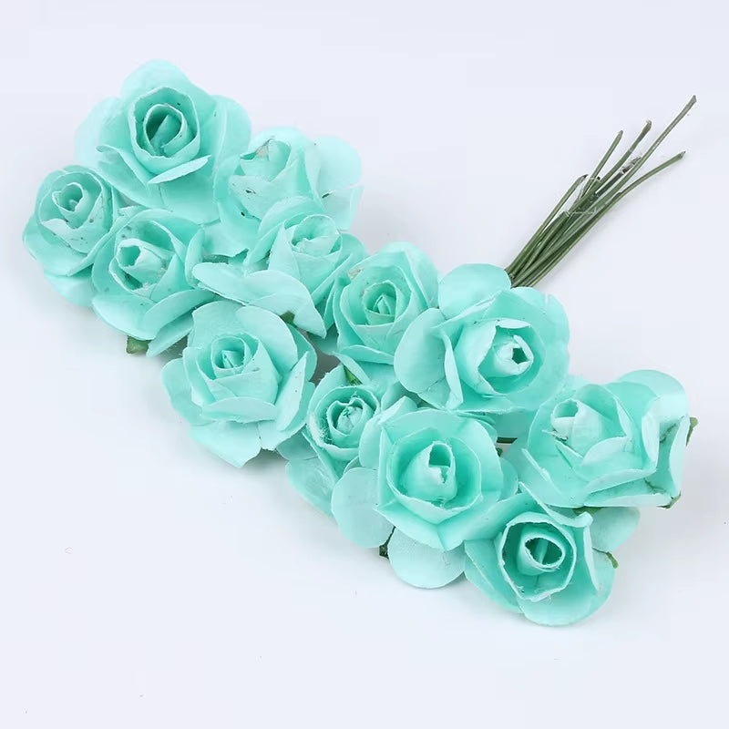 36Pcs 2Cm Mini Paper Rose Artificial Flowers Bouquet for Wedding Party Decoration Scrapbooking DIY Crafts Small Fake Flowers