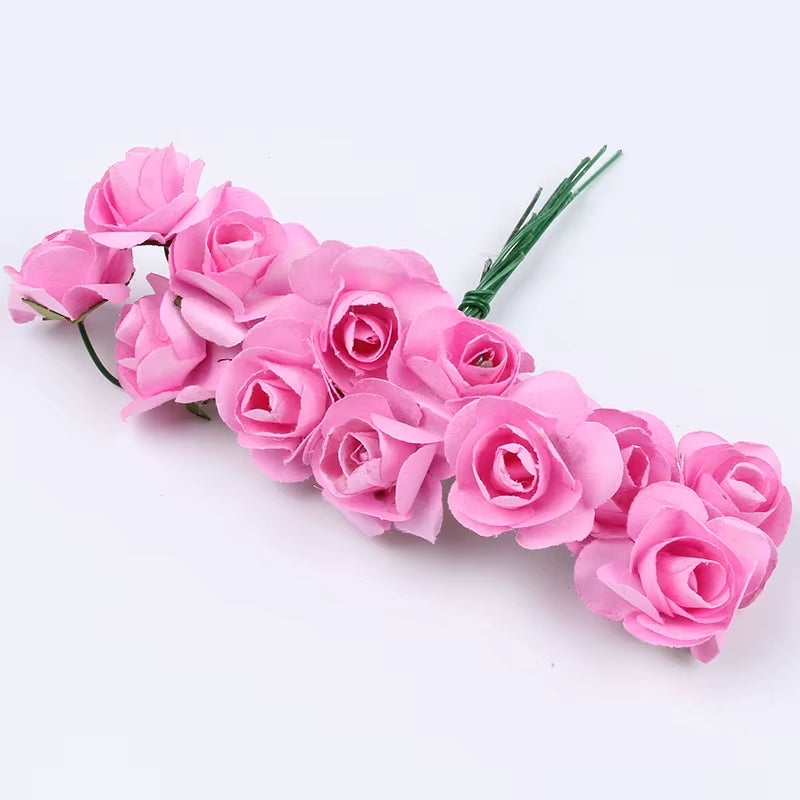 36Pcs 2Cm Mini Paper Rose Artificial Flowers Bouquet for Wedding Party Decoration Scrapbooking DIY Crafts Small Fake Flowers