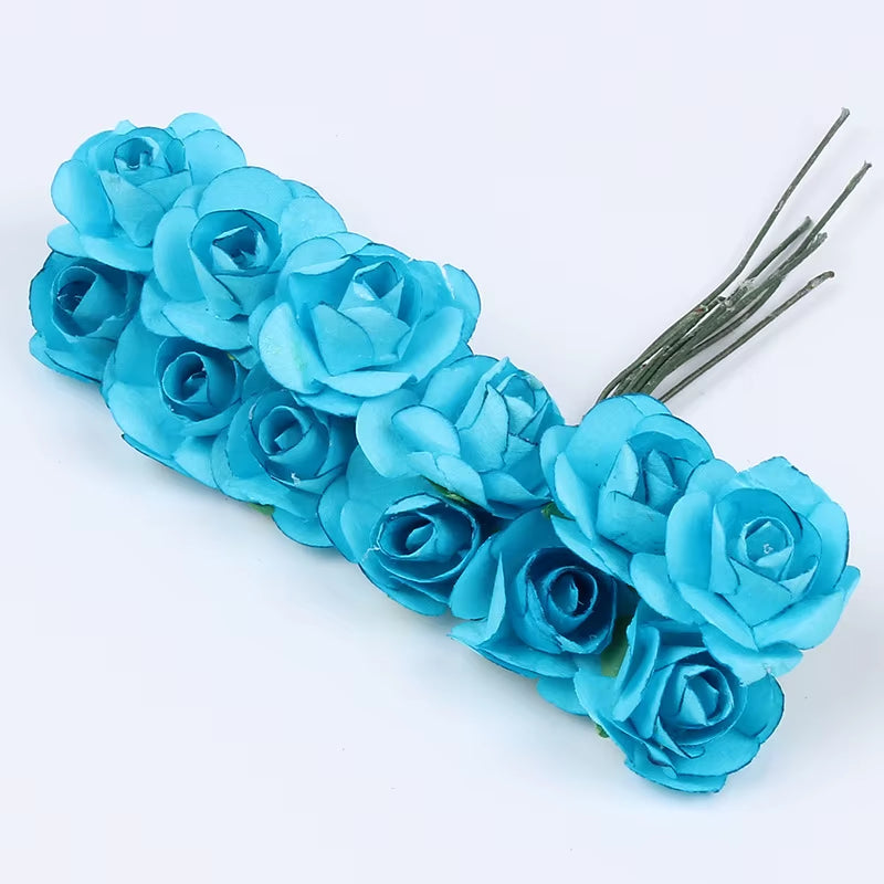 36Pcs 2Cm Mini Paper Rose Artificial Flowers Bouquet for Wedding Party Decoration Scrapbooking DIY Crafts Small Fake Flowers