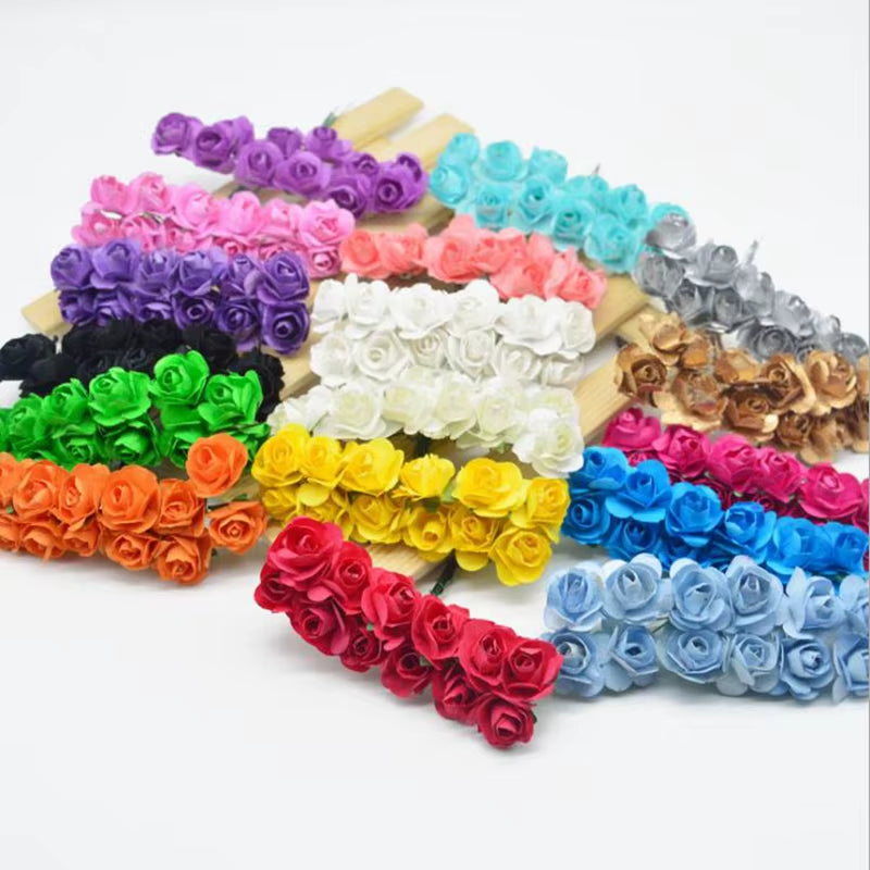 36Pcs 2Cm Mini Paper Rose Artificial Flowers Bouquet for Wedding Party Decoration Scrapbooking DIY Crafts Small Fake Flowers