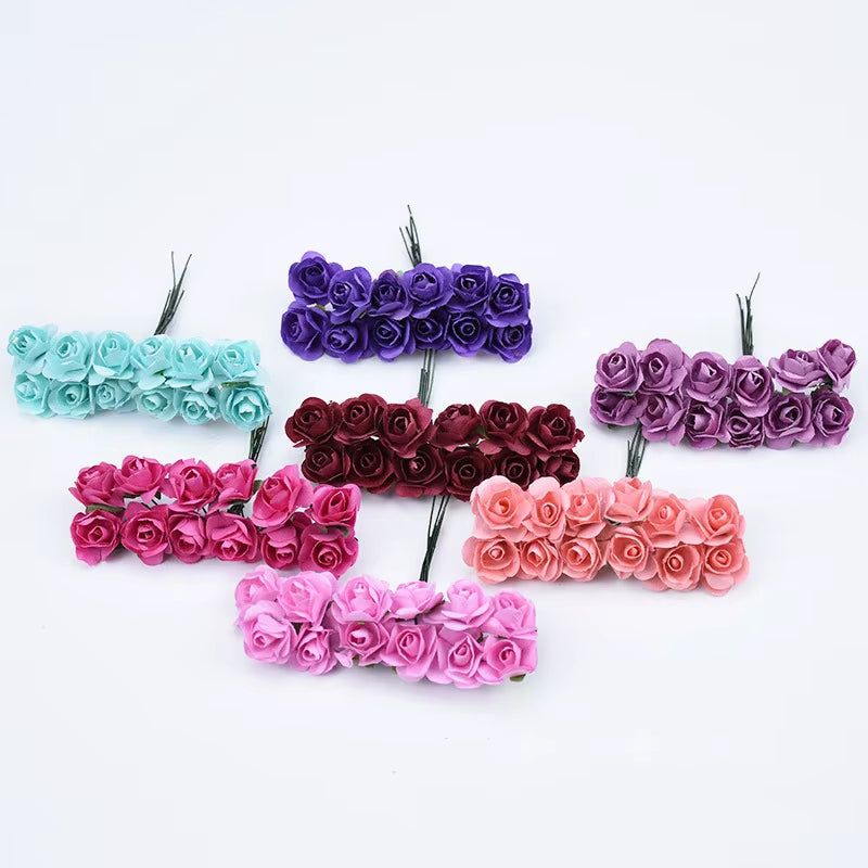 36Pcs 2Cm Mini Paper Rose Artificial Flowers Bouquet for Wedding Party Decoration Scrapbooking DIY Crafts Small Fake Flowers