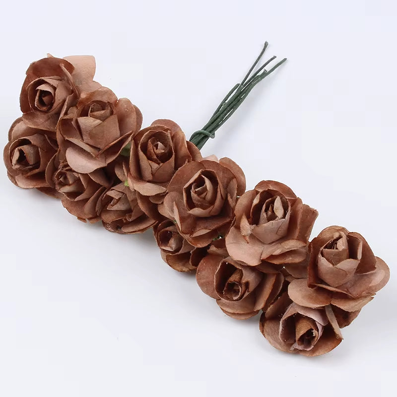 36Pcs 2Cm Mini Paper Rose Artificial Flowers Bouquet for Wedding Party Decoration Scrapbooking DIY Crafts Small Fake Flowers