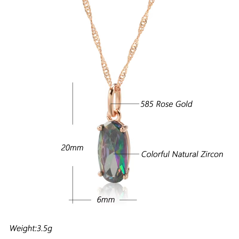 Kienl Simple Colorful Natural Zircon Pendant Necklace Women Luxury 585 Rose Gold Color Pendant High Quality Daily Fine Jewelry