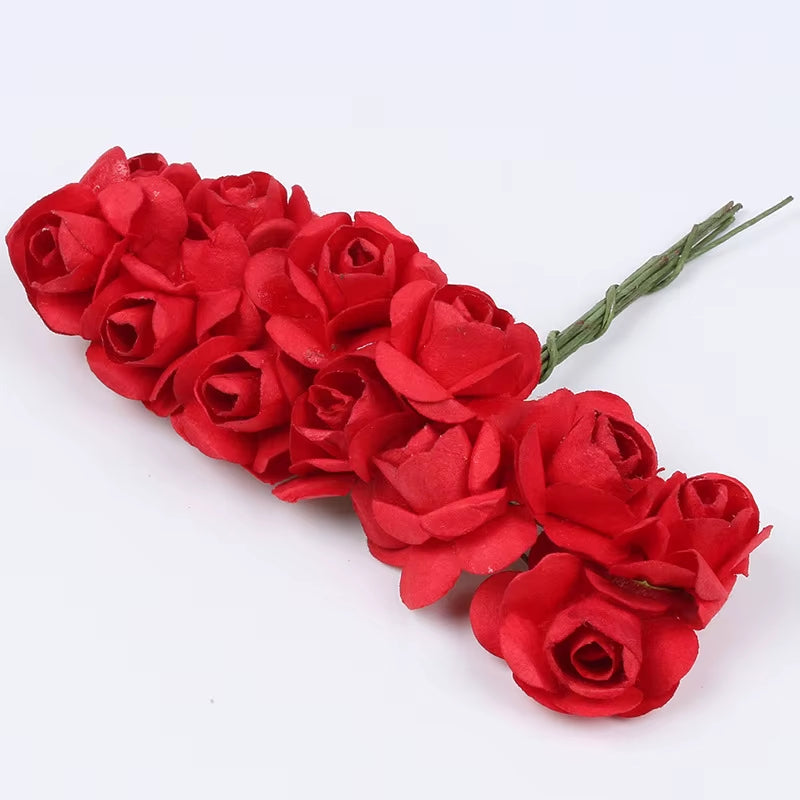 36Pcs 2Cm Mini Paper Rose Artificial Flowers Bouquet for Wedding Party Decoration Scrapbooking DIY Crafts Small Fake Flowers