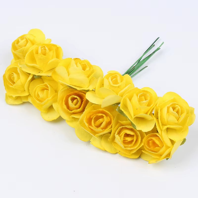 36Pcs 2Cm Mini Paper Rose Artificial Flowers Bouquet for Wedding Party Decoration Scrapbooking DIY Crafts Small Fake Flowers