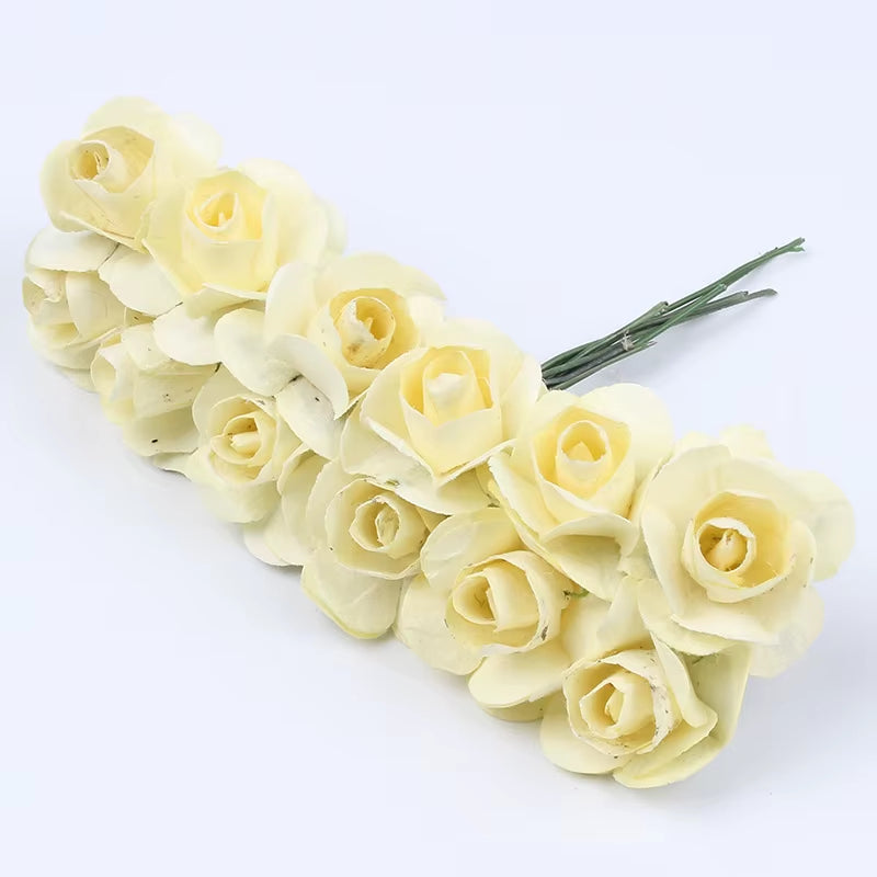 36Pcs 2Cm Mini Paper Rose Artificial Flowers Bouquet for Wedding Party Decoration Scrapbooking DIY Crafts Small Fake Flowers