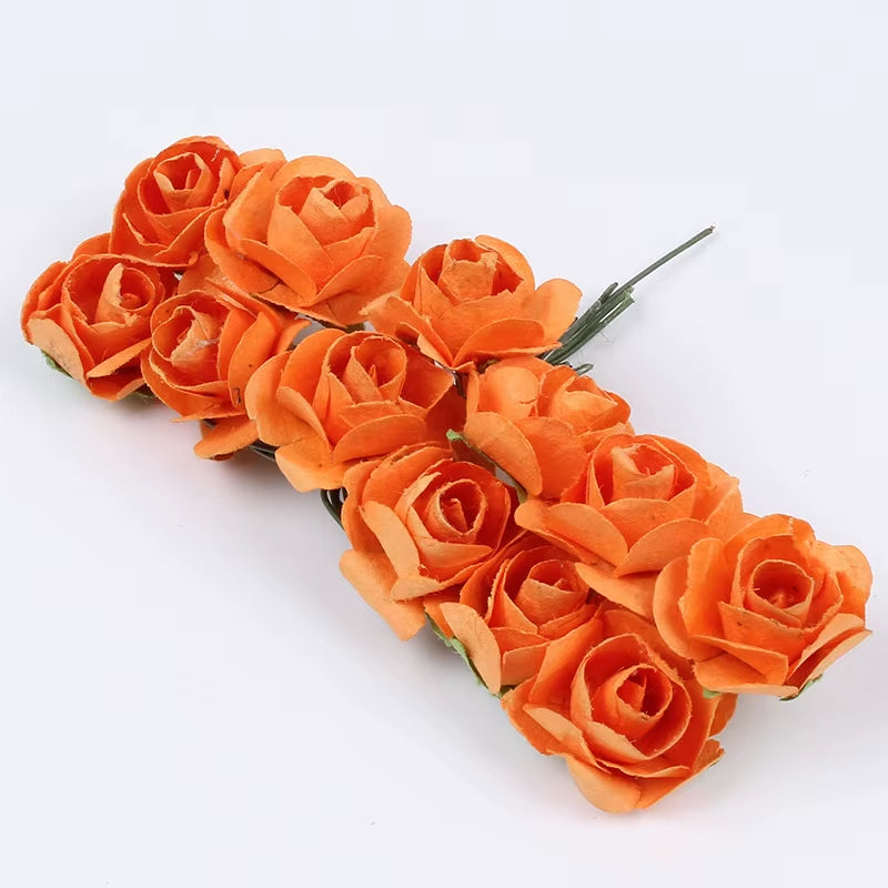 36Pcs 2Cm Mini Paper Rose Artificial Flowers Bouquet for Wedding Party Decoration Scrapbooking DIY Crafts Small Fake Flowers