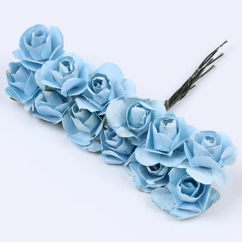 36Pcs 2Cm Mini Paper Rose Artificial Flowers Bouquet for Wedding Party Decoration Scrapbooking DIY Crafts Small Fake Flowers