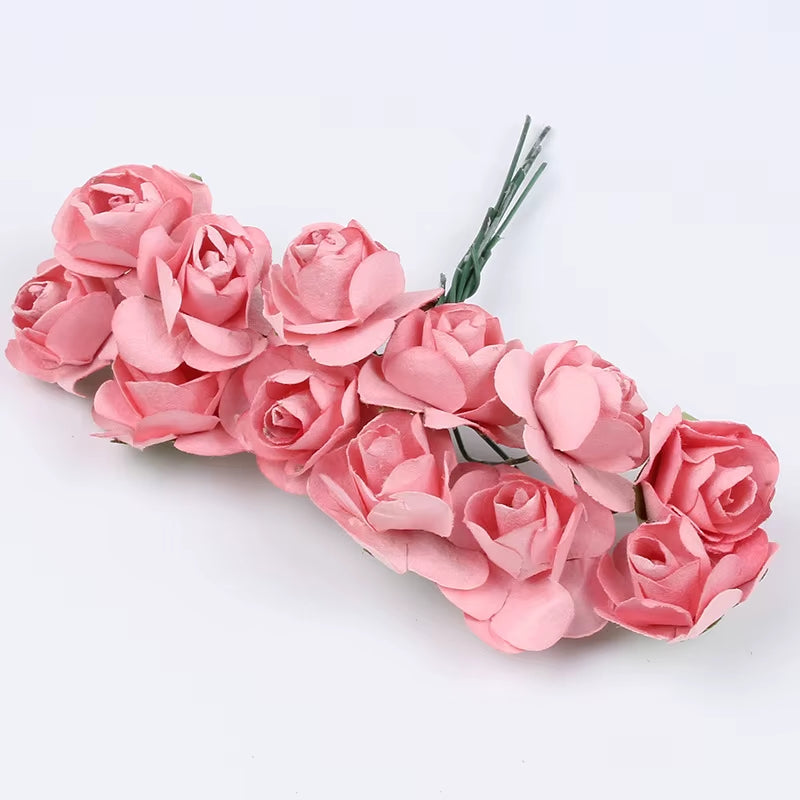 36Pcs 2Cm Mini Paper Rose Artificial Flowers Bouquet for Wedding Party Decoration Scrapbooking DIY Crafts Small Fake Flowers