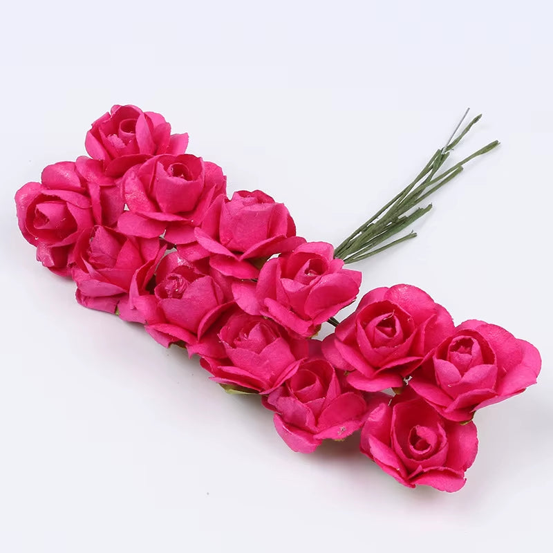 36Pcs 2Cm Mini Paper Rose Artificial Flowers Bouquet for Wedding Party Decoration Scrapbooking DIY Crafts Small Fake Flowers
