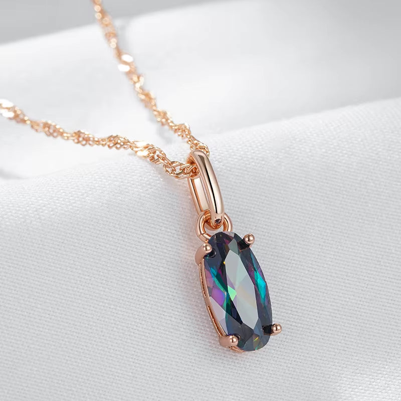 Kienl Simple Colorful Natural Zircon Pendant Necklace Women Luxury 585 Rose Gold Color Pendant High Quality Daily Fine Jewelry