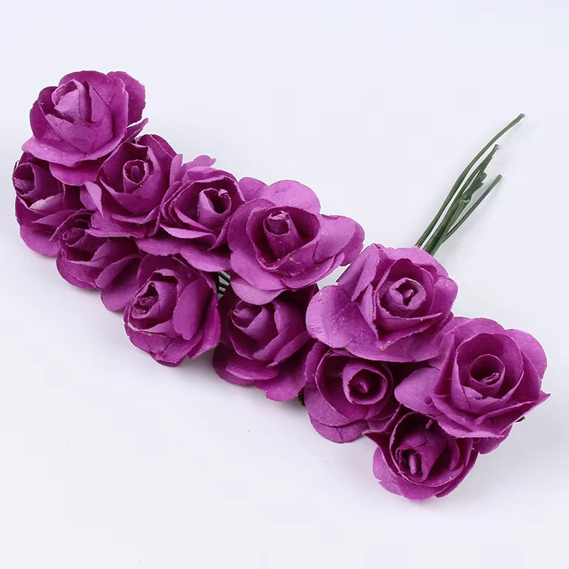 36Pcs 2Cm Mini Paper Rose Artificial Flowers Bouquet for Wedding Party Decoration Scrapbooking DIY Crafts Small Fake Flowers