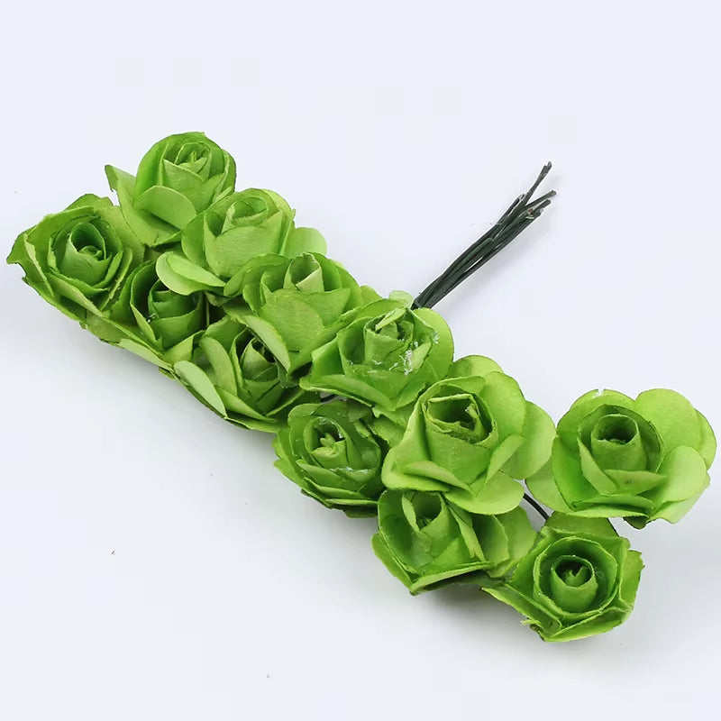 36Pcs 2Cm Mini Paper Rose Artificial Flowers Bouquet for Wedding Party Decoration Scrapbooking DIY Crafts Small Fake Flowers