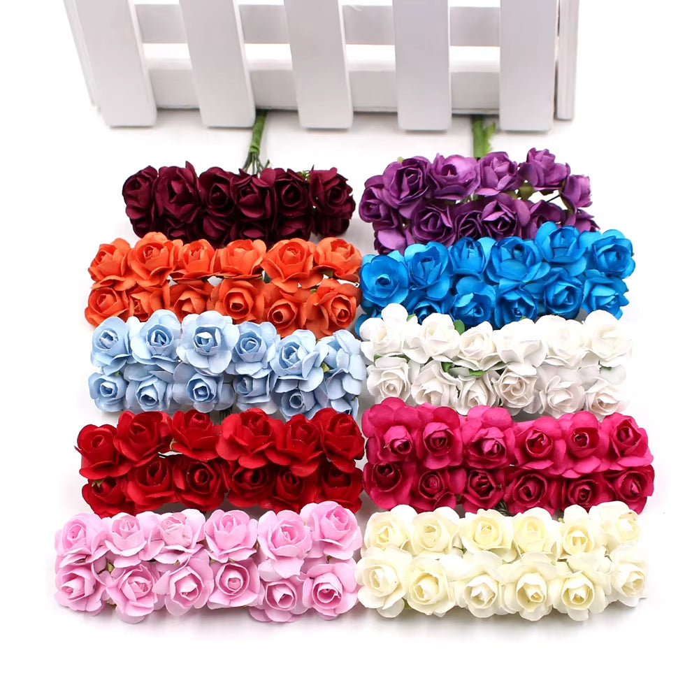 36Pcs 2Cm Mini Paper Rose Artificial Flowers Bouquet for Wedding Party Decoration Scrapbooking DIY Crafts Small Fake Flowers