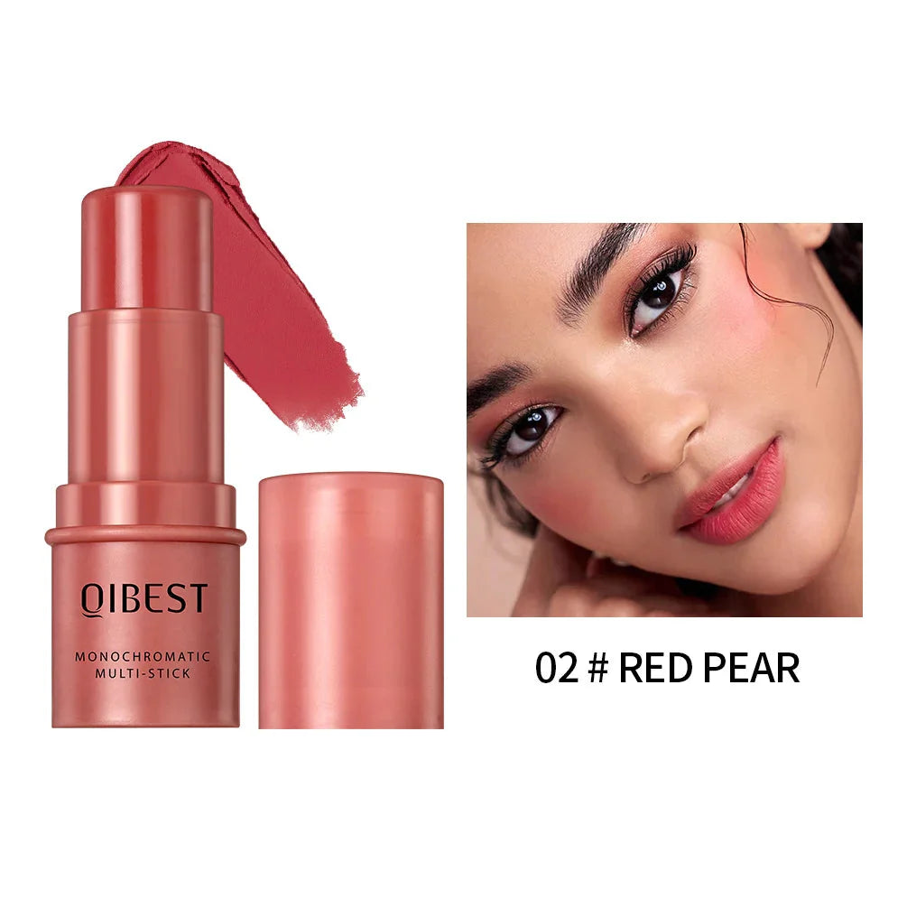3-In-1 Cheek Blush Stick Lip Tinted Eyes Cheek Lips Brighten Cream Water-Resistant Moisturizing Face Contouring Shadow Blusher